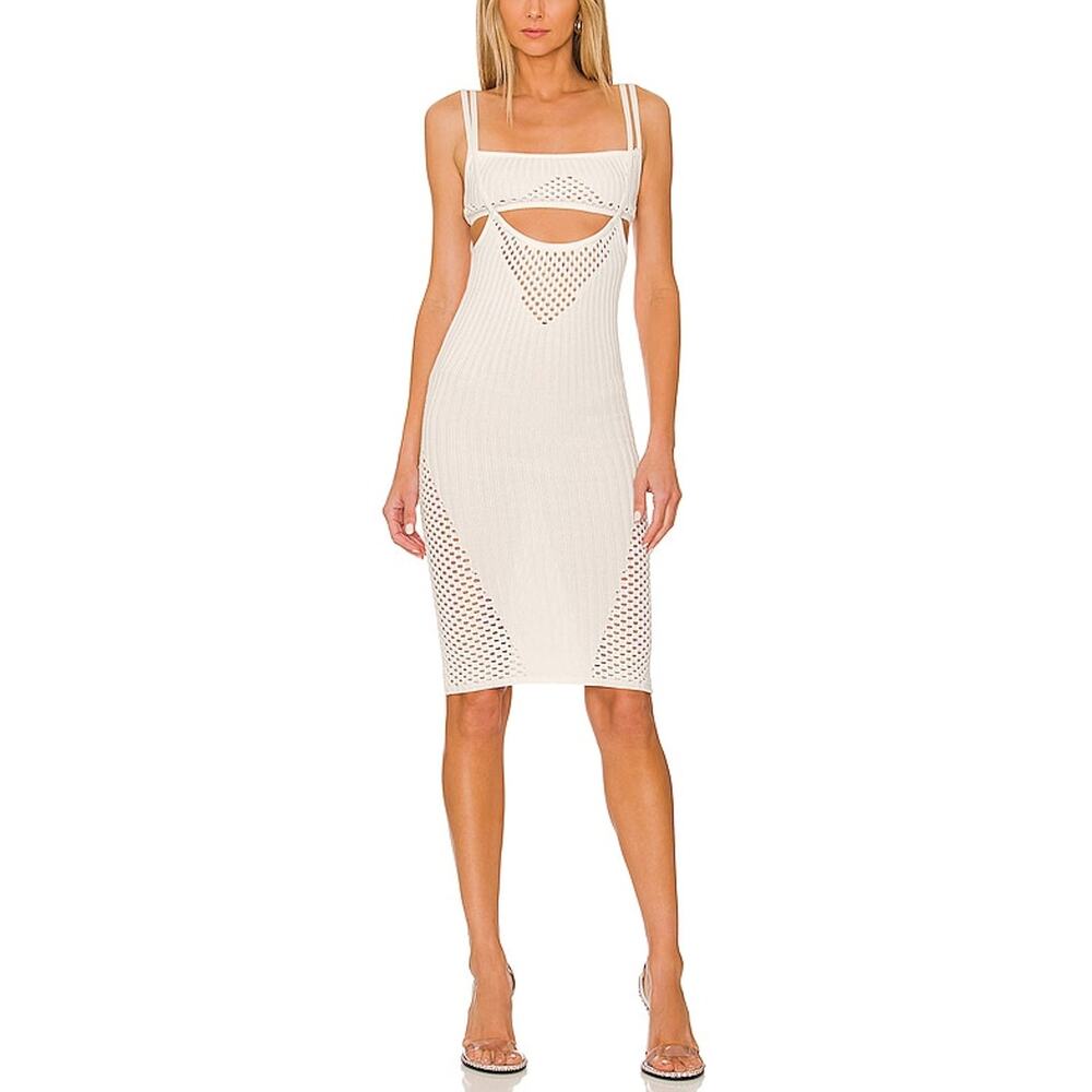 H:ours Ribbed Ivory Nadene Layer Midi Dress Size S